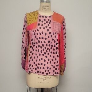 Blank London Colorful Patchwork Blouse - Pink and Orange, Size M
